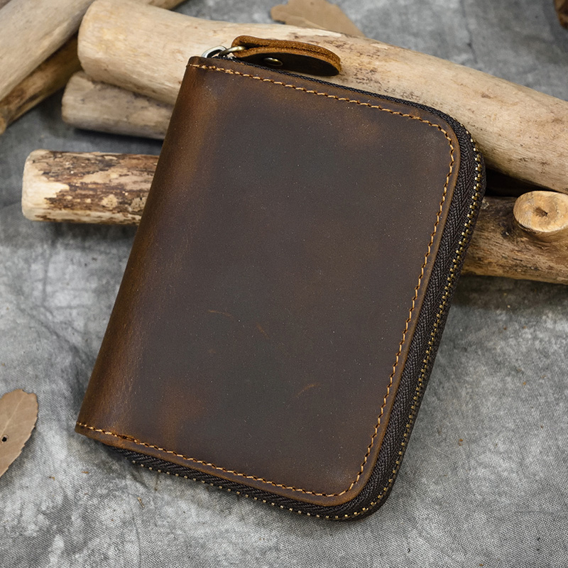 Edc Carry Card - Men Crazy horse Genuine Leather Coin